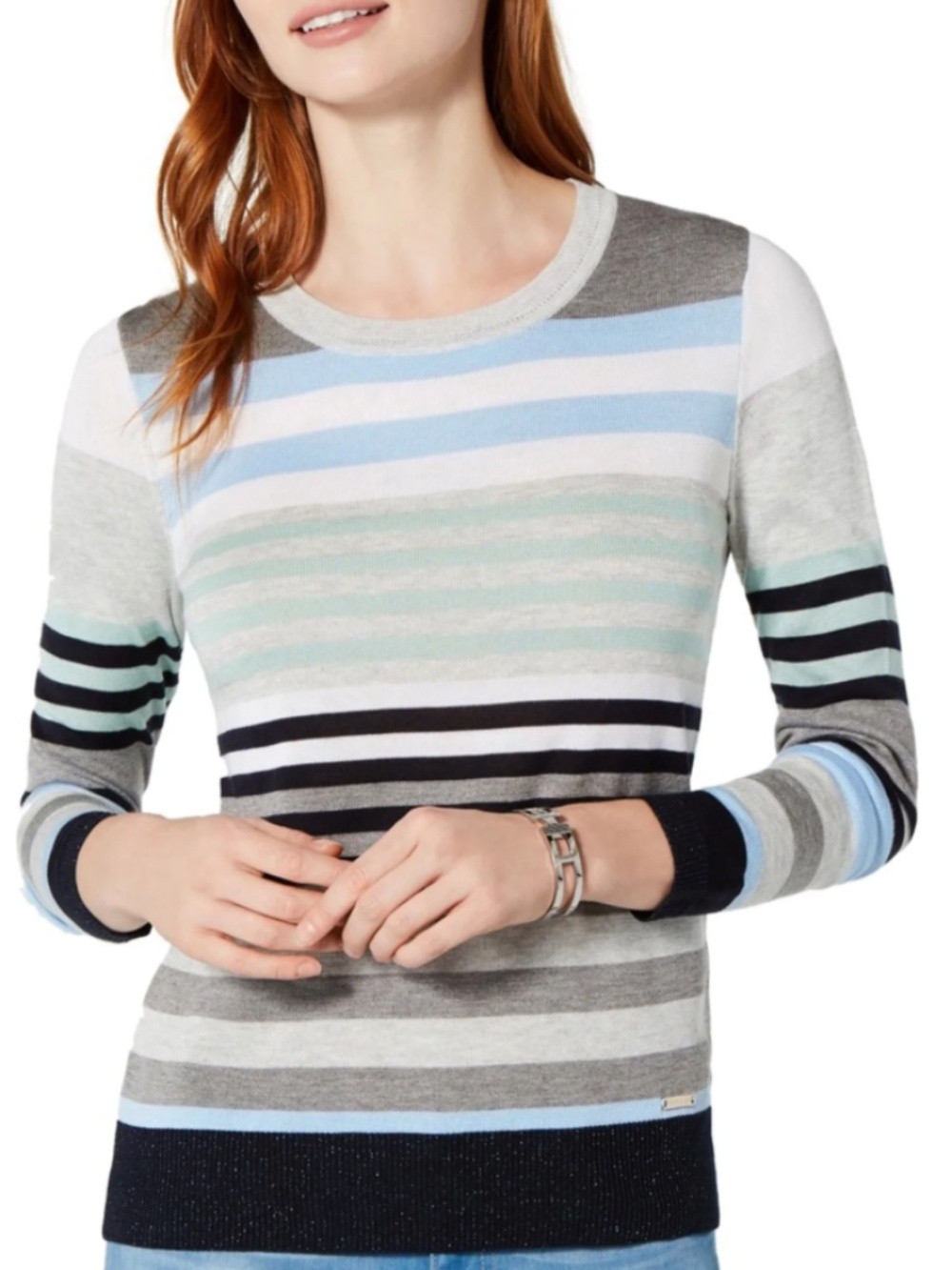 Tommy Hilfiger metallic striped sweater blue green new nwt